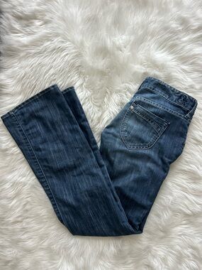 Vintage 2000s H&M Dark Blue Women's Flare Low Rise Jeans